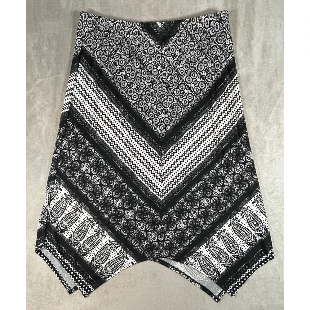 NY Collection Skirt Women PXL Black White Handkerchief Hem Paisley Boho